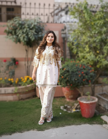 2 Pcs Women's Stitched Swiss Lawn Printed Shirt And Trouser