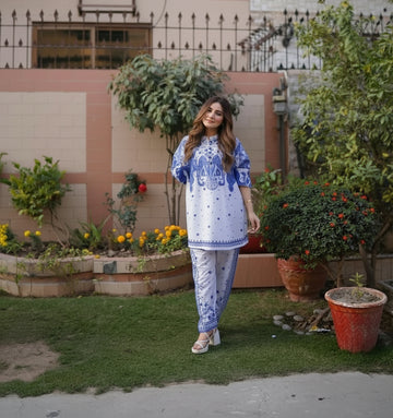 2 Pcs Women's Stitched Swiss Lawn Printed Shirt And Trouser